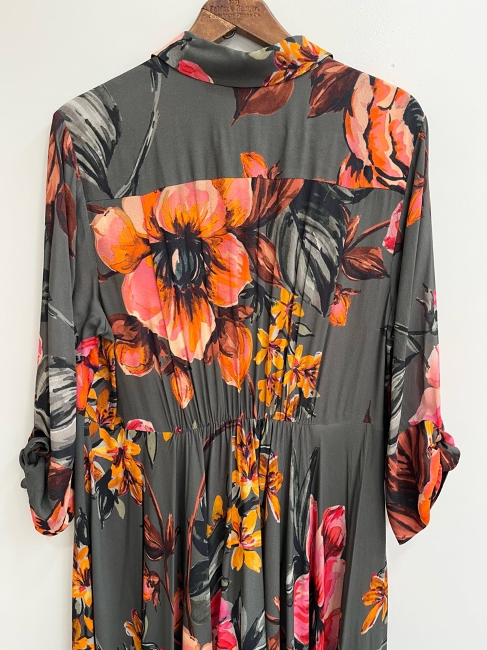 Soft Surroundings Provencia Olive Green Floral Midi Dress Handkerchief Hemline - Picture 6 of 12